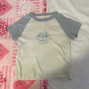 Brandy Melville Women’s Tee - Light Blue and Cream
